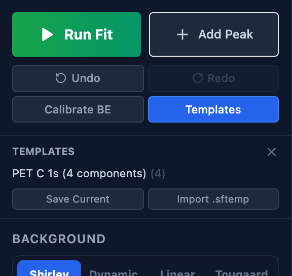 The Templates panel with a saved model.